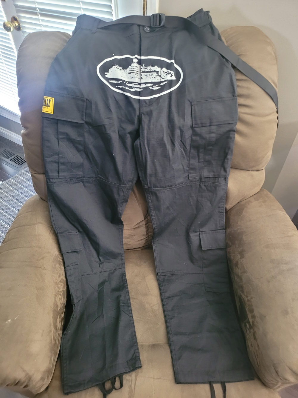 Black Men's Cargo Utility Pants with Waist Strap